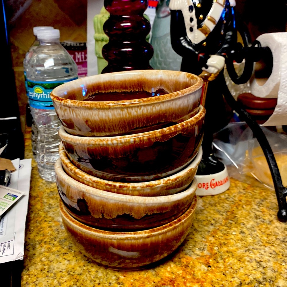 Four USA pottery #5 bowls - looks like McCoys brown gorgeous glazed